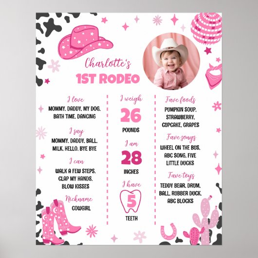 ディスコ女性のカーボーイロデオファースト誕生日マイルストーンサイン ポスター (正面)