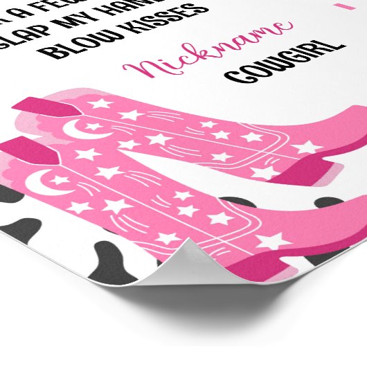 ディスコ女性のカーボーイロデオファースト誕生日マイルストーンサイン ポスター (角)