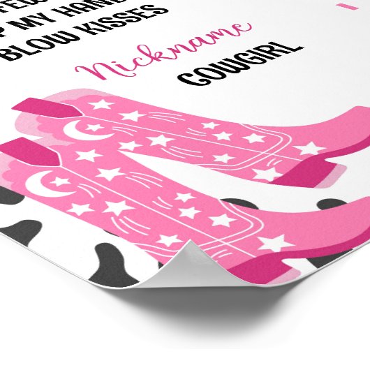 ディスコ女性のカーボーイロデオファースト誕生日マイルストーンサイン ポスター (角)