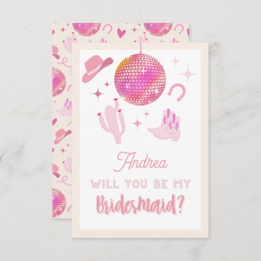 ディスコ女性のカーボーイロデオ私の花嫁のメイドになる エンクロージャーカード (正面/裏面)