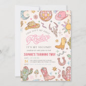 ディスコ女性のカーボーイロデオ2nd誕生日パーティー 招待状 (正面)