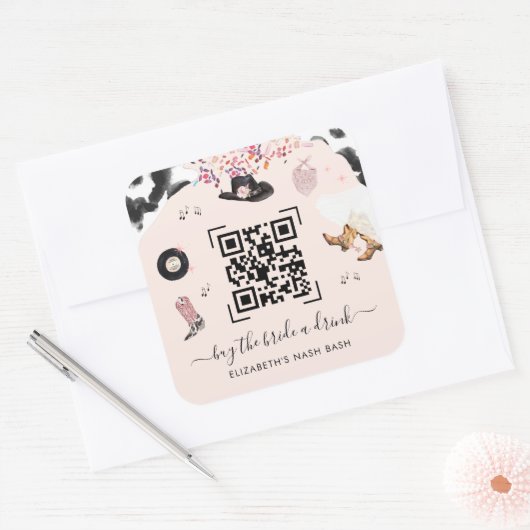 ディスコ女性のカーボーイロ買デオザ花嫁AドリンクQRコード スクエアシール (封筒)