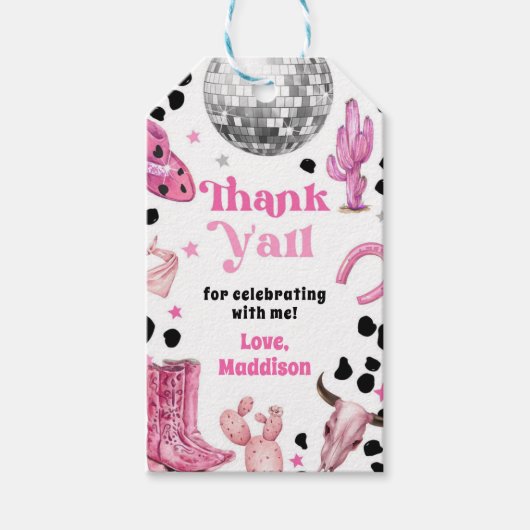 ディスコ女性のカーボーイ宇宙ロデオパーティー誕生日シャワー ギフトタグ (正面)