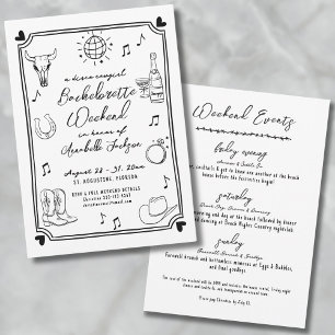 ディスコ女性のカーボーイ手描きバチェロレッテ 招待状