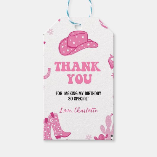 ディスコ女性のカーボーイ誕生日サンキューユーラベル ギフトタグ (正面)