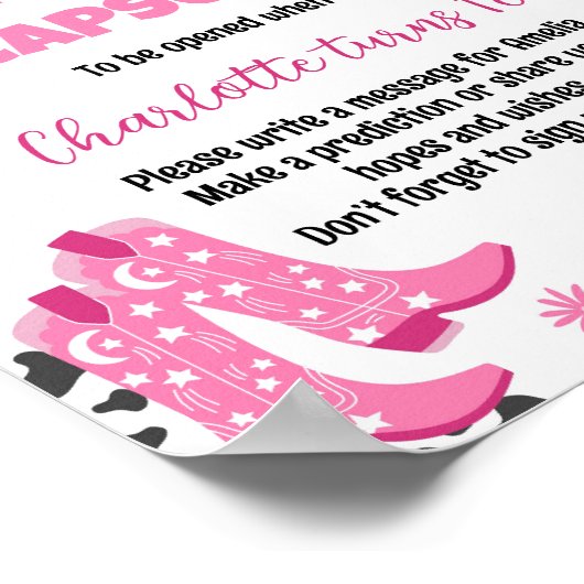 ディスコ女性のカーボーイ誕生日タイムカプセル標識 ポスター (角)