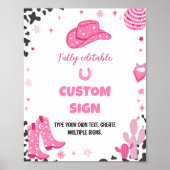 ディスコ女性のカーボーイ誕生日パーティーテーブルサイン ポスター (正面)