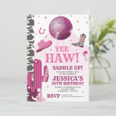 ディスコ女性のカーボーイ誕生日パーティー 招待状 (スタンド正面)