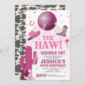 ディスコ女性のカーボーイ誕生日パーティー 招待状 (正面/裏面)