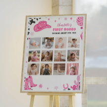 ディスコ女性のカーボーイ誕生日フォトマイルストーンポスター