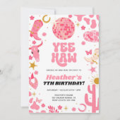 ディスコ宇宙ピンク女性のカーボーイウェスタン誕生日 招待状 (正面)