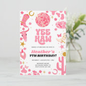 ディスコ宇宙ピンク女性のカーボーイウェスタン誕生日 招待状 (スタンド正面)