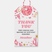 ディスコ宇宙ピンク女性のカーボーイ誕生日ありがとう好意 ギフトタグ (正面)