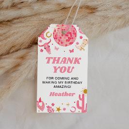 ディスコ宇宙ピンク女性のカーボーイ誕生日ありがとう好意 ギフトタグ