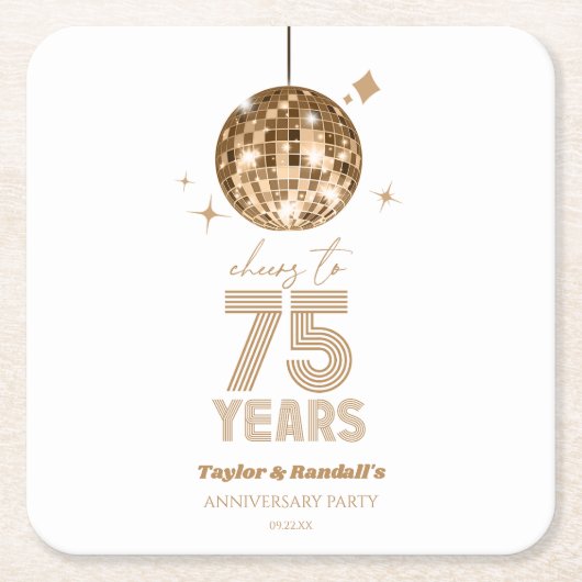 ディスコ応援結婚75周年パーティー スクエアペーパーコースター (正面)