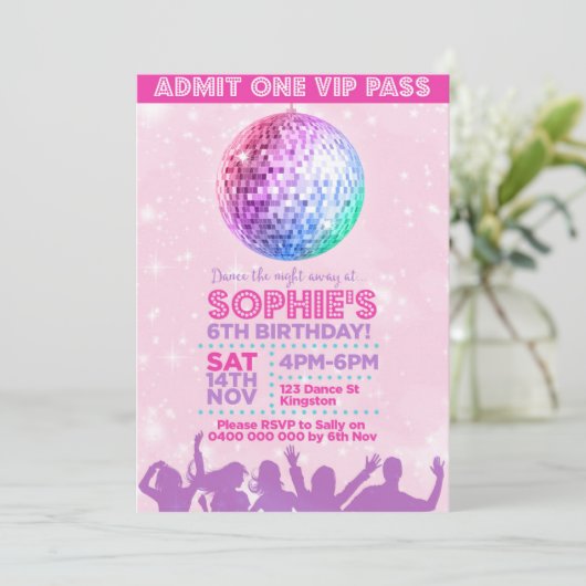 ディスコ招待状印刷可能パーソナライズされた招待状 招待状 (スタンド正面)