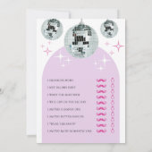 ディスコ溝推測ブライダルシャワーゲームカード 招待状 (裏面)