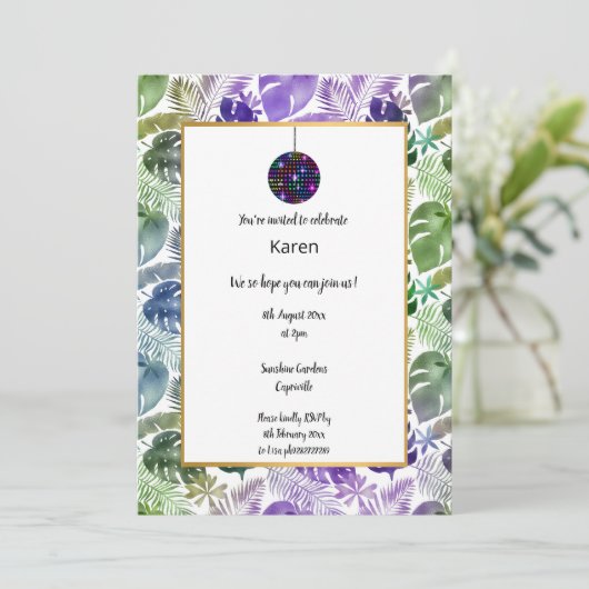 ディスコ熱帯ボール誕生日招待状 招待状 (スタンド正面)