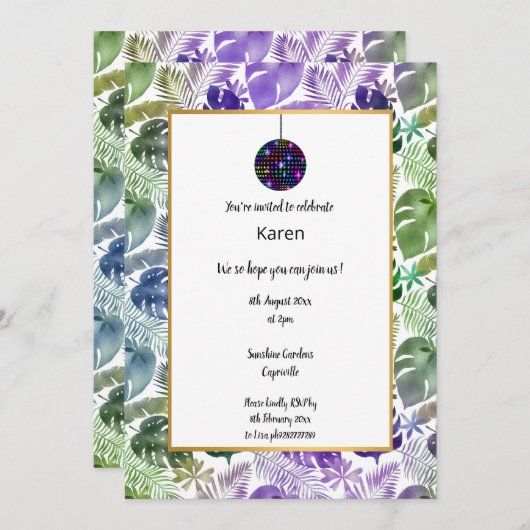 ディスコ熱帯ボール誕生日招待状 招待状 (正面/裏面)