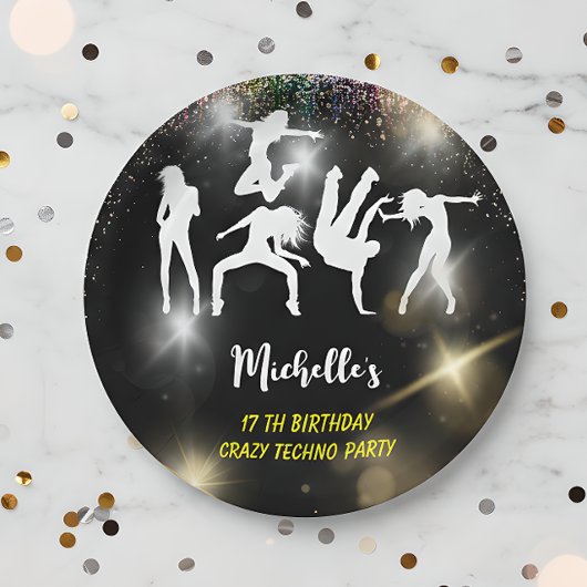 ディスコ熱狂するテクノサイケデリック誕生日 ペーパープレート