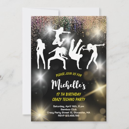 ディスコ熱狂するテクノサイケデリック誕生日 招待状 (正面)