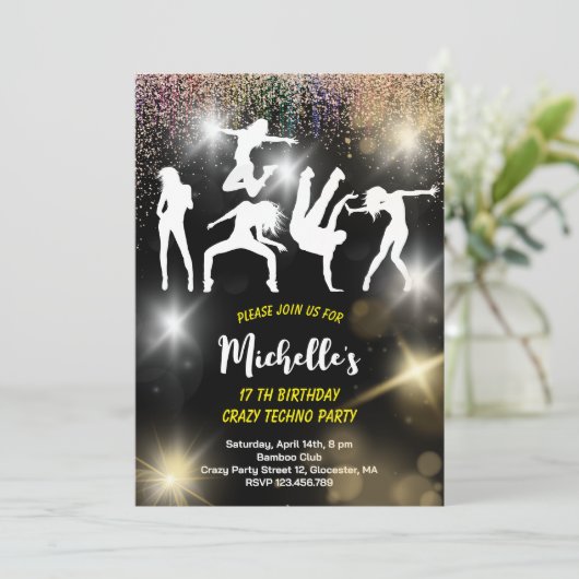 ディスコ熱狂するテクノサイケデリック誕生日 招待状 (スタンド正面)