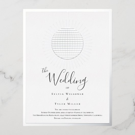 ディスコ結婚ボール 箔招待状ポストカード (正面)