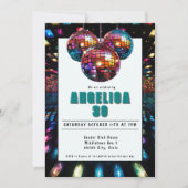 ディスコ誕生日ティール(緑がかった色)ブラック 招待状 (正面)