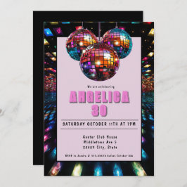 ディスコ誕生日ピンクブラック 招待状