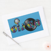 ディスコ踊りミラーボールとレコード 長方形シール (封筒)