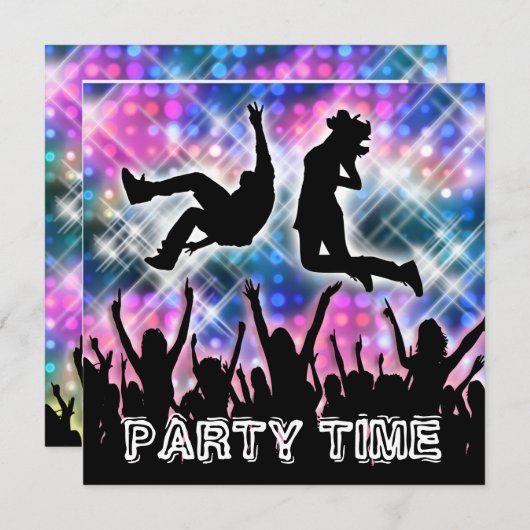 ディスコ踊り80のテーマパーティーはドレスアップ 招待状 (正面/裏面)