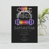 ディスコ静かネオンヘッドフォンアダルトバースデーパーティー 招待状 (スタンド正面)