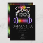 ディスコ静かネオンヘッドフォンアダルトバースデーパーティー 招待状 (正面/裏面)