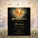 ディスコ黒金ゴールド50th birthday budget invitation<br><div class="desc">50パーティの招待状。金色のディスコのボールで装飾された黒い背景。文字:パーティーしよう！名前とパーティー・詳細のパーソナライズおよび追加名前は手書入力のスタイルスクリプトで指定する。1枚= 1枚の招待状を印刷したエッジからエッジへ。</div>