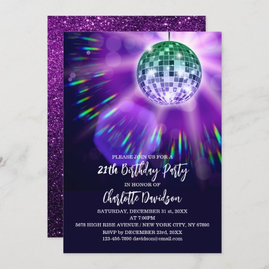 ディスコ21歳誕生日パーティー 招待状 (正面/裏面)
