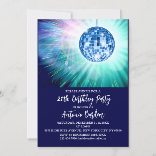 ディスコ21th誕生日パーティーへの招待 招待状 (正面)