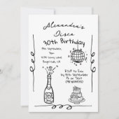 ディスコ30歳の誕生日ハンドドローお洒落ド 招待状 (正面)