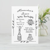 ディスコ30歳の誕生日ハンドドローお洒落ド 招待状 (スタンド正面)