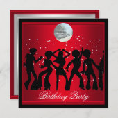 ディスコ70の誕生日パーティレッドレトロ2 招待状 (正面/裏面)