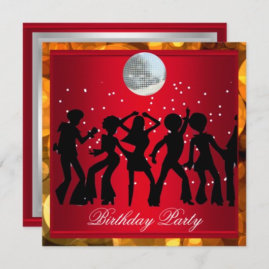 ディスコ70年代の誕生日パーティーレッドレトロ3 招待状 (正面/裏面)
