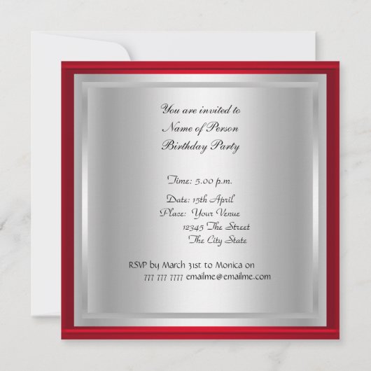 ディスコ70年代の誕生日パーティーレッドレトロ3 招待状 (裏面)