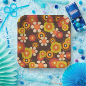 ディスコ70s 60sレトロフラワーポップ・アートの文化 ペーパープレート (パーティー)