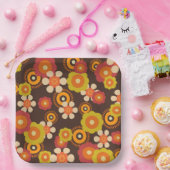 ディスコ70s 60sレトロフラワーポップ・アートの文化 ペーパープレート (パーティー)