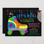 ディスコ スケートパーティー, スケート, グリッター 招待状 (正面/裏面)