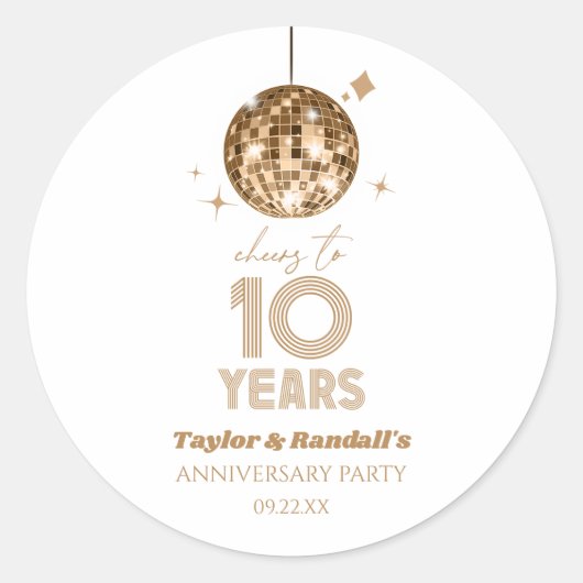 ディスコ チェアーズ 10周年 結婚記念日 パーティー ラウンドシール (正面)