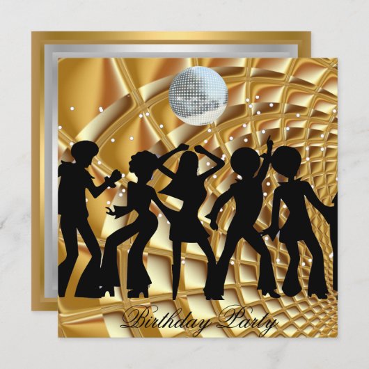 ディスコ バースデー パーティー ゴールド インビテーション (正面/裏面)