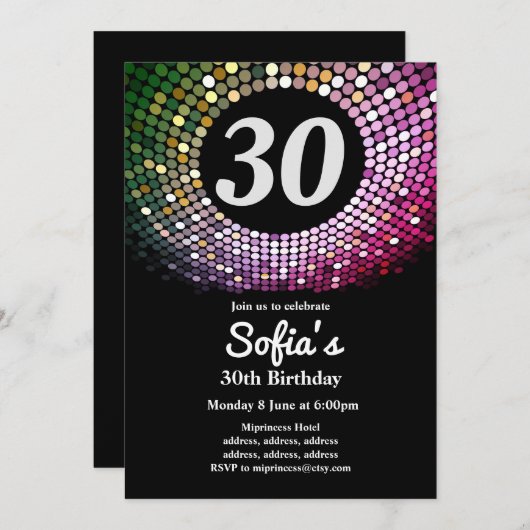 ディスコ, ビンテージ, ダンス バースデーパーティー招待状 招待状 (正面/裏面)