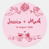 ディスコ ファンキー 手描き ウェディング ラウンドシール (正面)