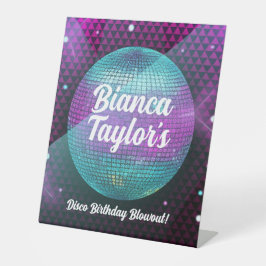 ディスコ・ブローアウトパープルとピンクの誕生日パーティー 台座サイン