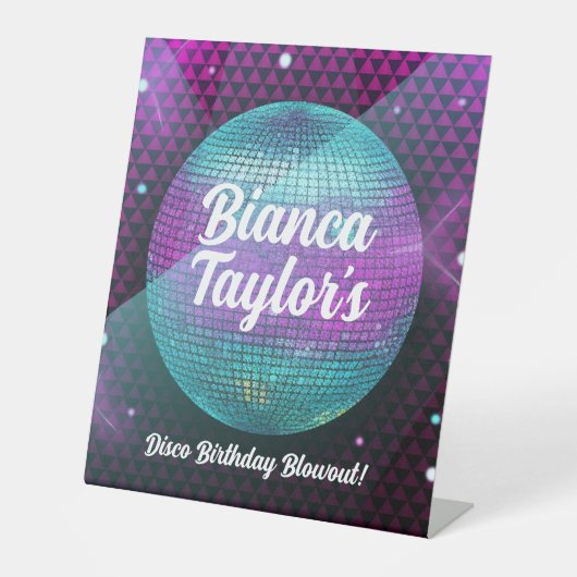 ディスコ・ブローアウトパープルとピンクの誕生日パーティー 台座サイン (正面)